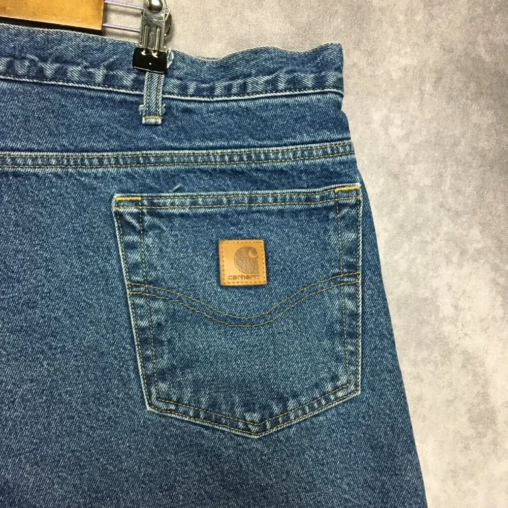 Carhartt Mens Flannel Lined Blue Jeans‎ size 42x30 Relaxed Fit Denim Work Trades